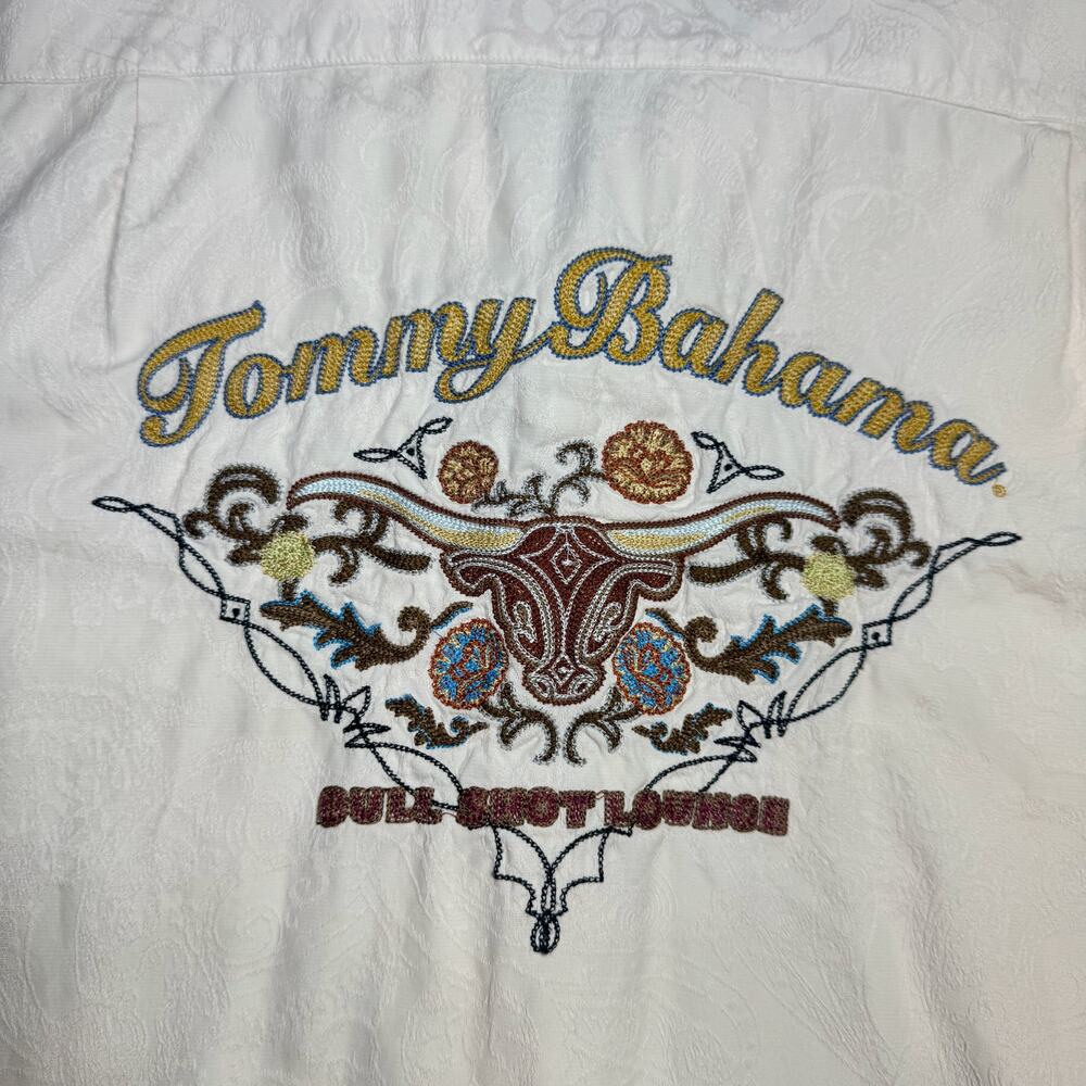Tommy Bahama Camp Shirt Ivory Silk Men's Large 90s Western Y2K Coastal Resort - Picture 2 of 13